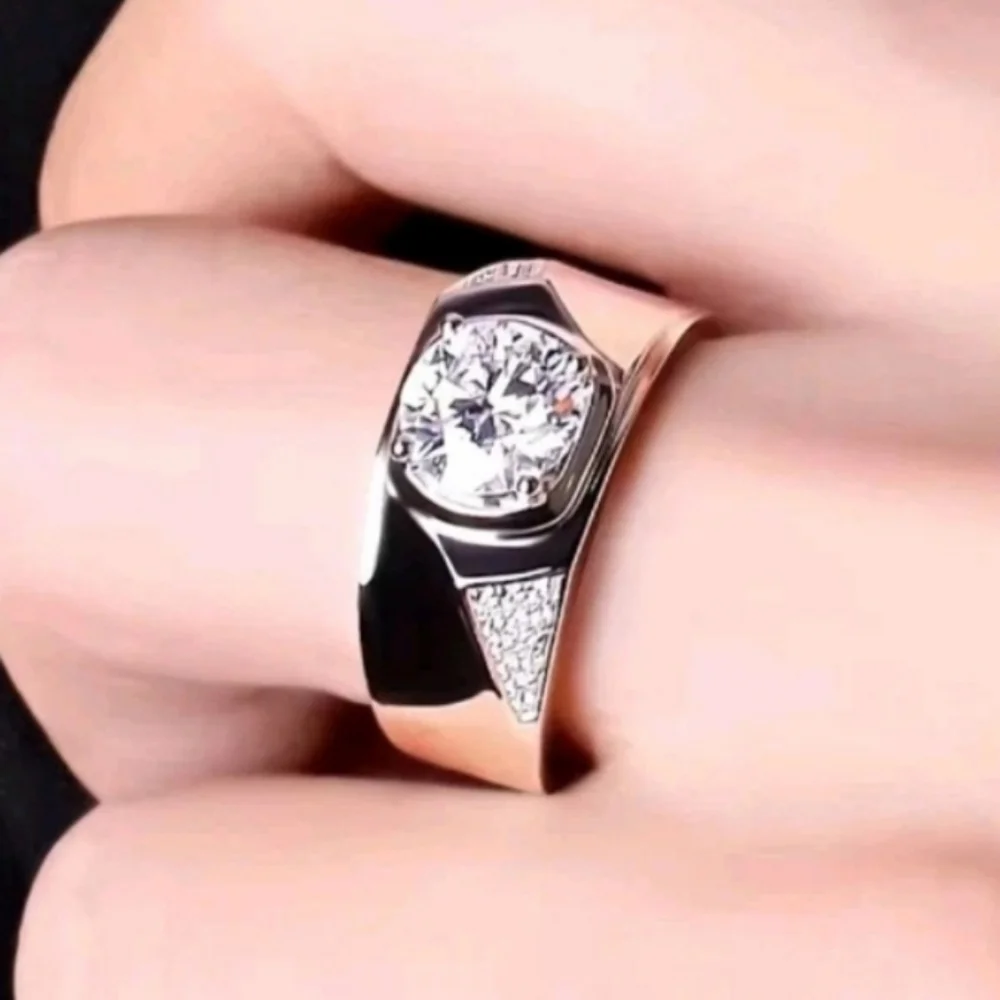 3ctw White Oval Moissanite Mens Wedding Ring In Sterling silver Sz 8